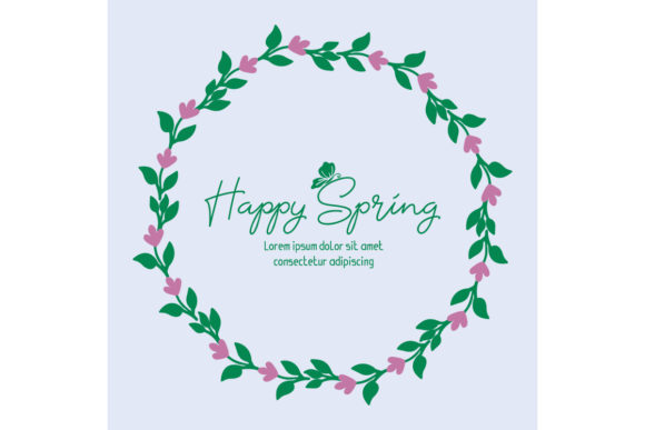 Cute Happy Spring Invitation Card Design with Leaf and Floral Decorative Frames