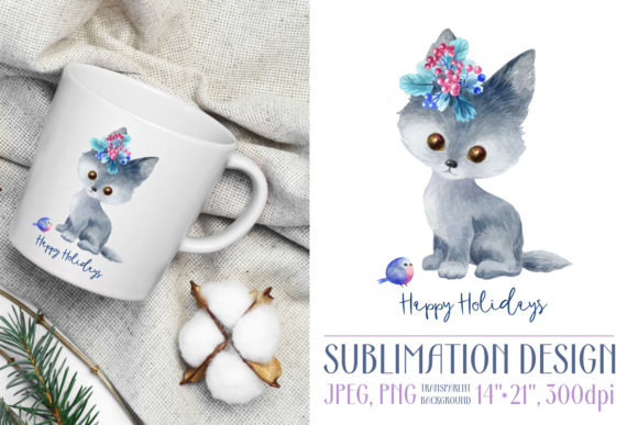 Happy Holidays Design with Baby Wolf
