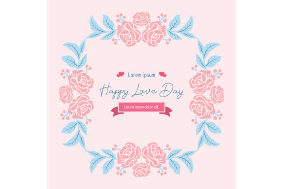 Happy Love Day Romantic Greeting Card with Beautiful Peach Wreath Frame