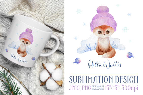 Hello Winter. Watercolor Design with Fox – A Versatile Digital Art Resource